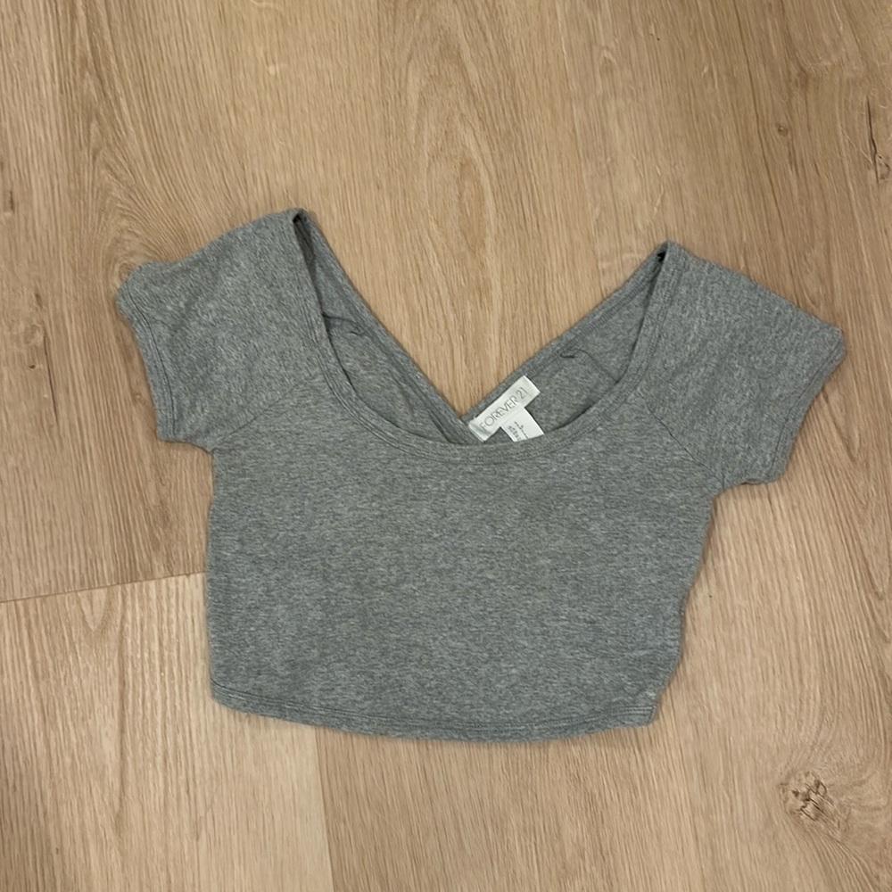 Forever 21 Heather Gray Cross-back Crop Top S